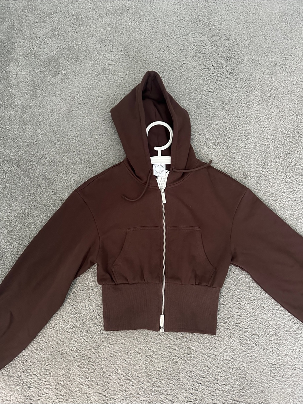 With Jean Chocolate Brown Cropped Zip Hoodie
